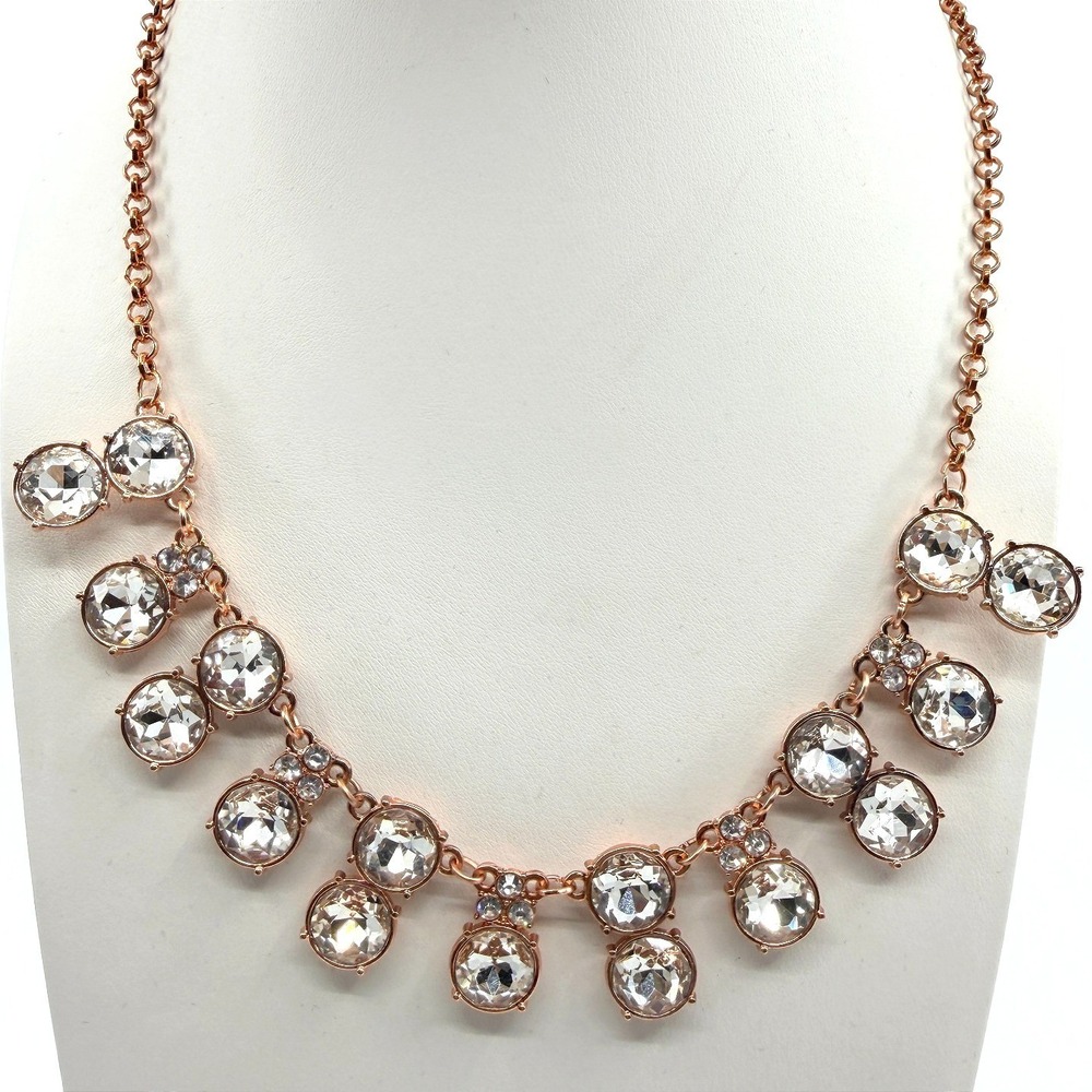 Vintage Rose Gold Tone Rhinestone Necklace Crystal Style Statement Y2K Glam 90s